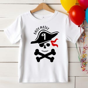 Pirate Birthday T-Shirt, Kids Pirate Party Ahoy Matey Shirt for Any Age (Item #1593C)
