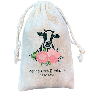 Floral Cow Party Favor Bags: Farm Birthday Goodie Bags
