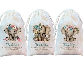 Baby Elephant Favor Bags: Personalized Muslin Goodie Bags
