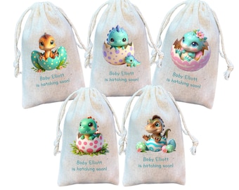 Dino Baby Shower Favor Bags: Personalized Hatching Dinosaur Goodie Bags