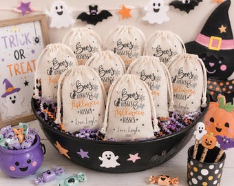 Personalized Halloween Favor Bag: "Boos, Hisses, and Halloween Kisses" Design
