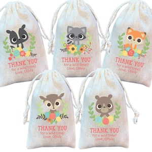 Woodland Animal Party Favor Bags: Forest Friends Cotton Gift Bags