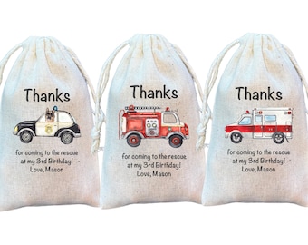 Rescue Vehicle Party Favor Bags: Firetruck, Police Car, Ambulance
