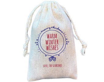 Personalized Christmas Favor Bag: Warm Winter Wishes Mitten Design