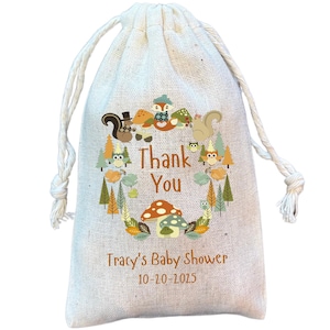 Woodland Animal Party Favor Bags: Muslin Gift Bags for Baby Shower