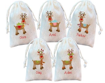 Kids Personalized Reindeer Christmas Gift Bags, Custom Assorted Holiday Favor Bag, Children's Party Favors