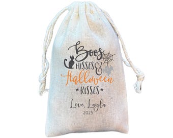 Personalized Halloween Favor Bag: "Boos, Hisses, and Halloween Kisses" Design