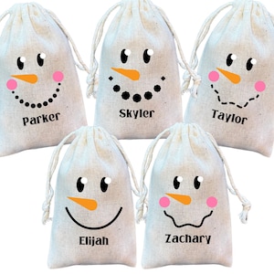 Kids Personalized Snowman Christmas Gift Bags, Custom Assorted Holiday Favor Bag, Children&#39;s Party Gift Exchange Favors