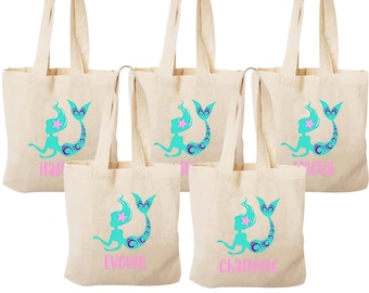 Personalized Mermaid Party Favor Bags: Under the Sea Cotton Tote
