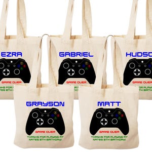 Personalized Video Game Party Favor Bags: Mini Cotton Tote