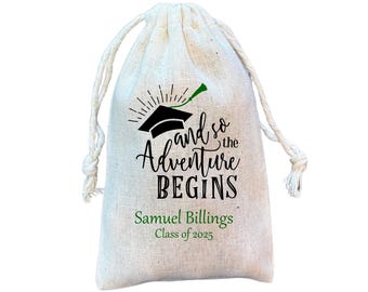 Personalized Graduation Favor Bags: Adventure Begins, Grad Party Treat Bags