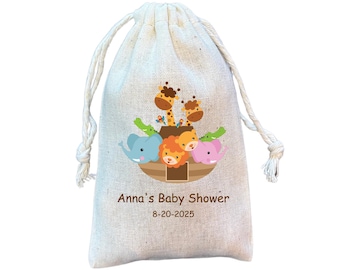 Noah's Ark Baby Shower Favor Bags: Personalized Muslin Goodie Bag