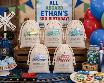 Train Party Favor Bags, Custom Birthday Party or Baby Shower Gift and Goodie Bags