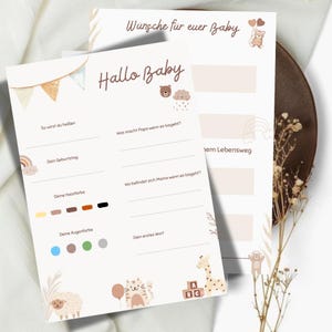 Hoja de recuerdos de Hola Bebé, hoja para rellenar con bebé, juego de baby shower, plantilla A4 para imprimir, deseos de nacimiento, oráculo del bebé