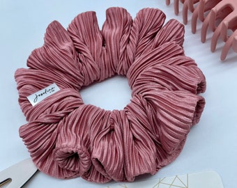 Pink Ribbed Satin Hair Scrunchie | Hair Tie | Hair Elastic | Hair Accessory | Scrunchy | Accessories | Josefina and Co | Josefina + Co