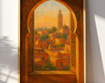 Marrakech Sunset Print: Moroccan Medina View, North African Home Decor