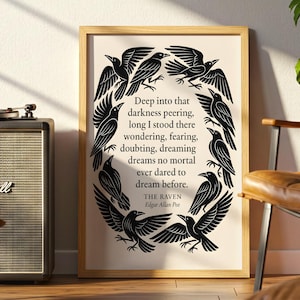 The Raven by Edgar Allan Poe Gothic Art Print Literary Wall Decor Dark Academia Poem Poster Vintage Raven Illustration