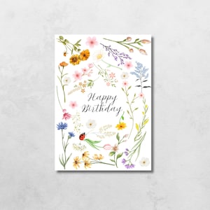 Printable Birthday Card with Flowers, Floral Birthday Card, Card for Friend, Card for Coworker, Instant Download, Digital Greeting Card