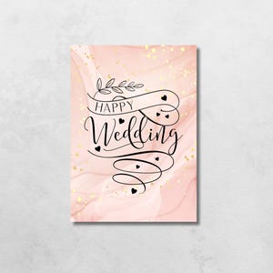 Printable Wedding Card: Pink Happy Wedding Design (PDF Download 5x7)