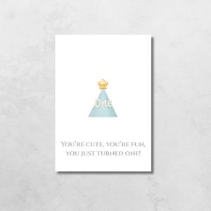 Printable Card for First Birthday, Printable 1st Birthday Card, Birthday Card for Baby Boy, Instant Download Card, Digital Download Card