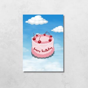 Printable Birthday Card: Heart Cake Design (Digital Download, 5x7 PDF
