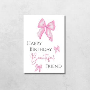 Printable Pink Bow Birthday Card, Card with Pink Bows, Card for Best Friend, Birthday Card with Bows, Coquette Birthday Card, Card for Her