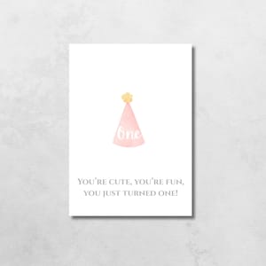 Printable Card for First Birthday, Printable 1st Birthday Card, Birthday Card for Baby Girl, Instant Download Card, Digital Download Card