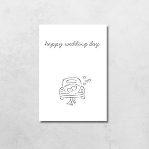 Minimalist Wedding Card: Happy Wedding Day Car Sketch (PDF Download)
