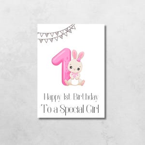 Druckbare Karte für ersten Geburtstag, druckbare 1 Geburtstagskarte, Geburtstagskarte für Baby Girl, Instant Download Karte, Digital Download Karte