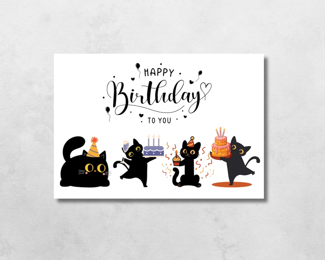Cat Birthday Card Printable (PDF Download 5x7) - Etsy