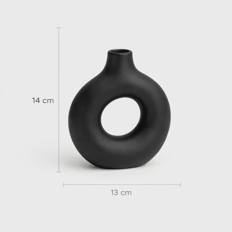 Donut Vase Keramik Design | Moderne Deko in Beige Schwarz Weiß | Skulpturale Vase Boho Stil | Geschenk für Frauen | Handmade Wohnaccessoire bild 12
