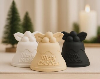 Merry Christmas Glocke | Weihnachtsglocke Keramik Design | Geschenkidee | Weihnachtsdekoration | Weihnachtsgeschenk | Beige Weiß und Schwarz