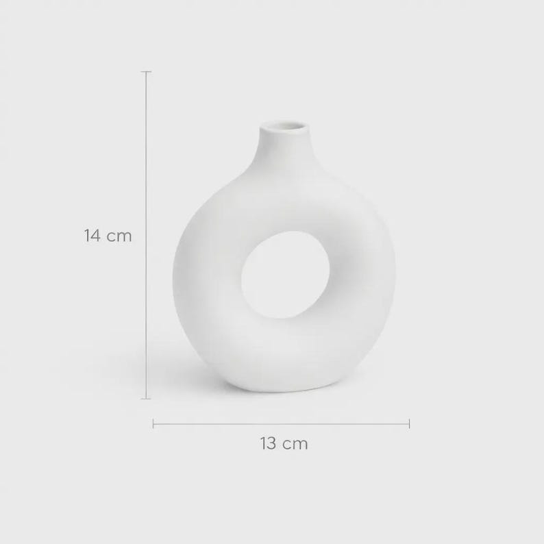 Donut Vase Keramik Design | Moderne Deko in Beige Schwarz Weiß | Skulpturale Vase Boho Stil | Geschenk für Frauen | Handmade Wohnaccessoire bild 14