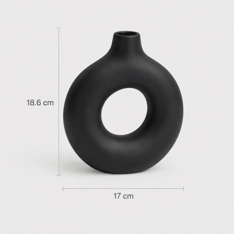 Donut Vase Keramik Design | Moderne Deko in Beige Schwarz Weiß | Skulpturale Vase Boho Stil | Geschenk für Frauen | Handmade Wohnaccessoire bild 11