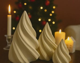 Tannenbaum Deko Set Beige | Weihnachtsbäume modern | Skulptur Weihnachtsdeko Handmade | Winterdeko Keramik Design | Lackiert | Geschenk