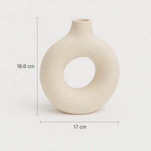 Donut Vase Keramik Design | Moderne Deko in Beige Schwarz Weiß | Skulpturale Vase Boho Stil | Geschenk für Frauen | Handmade Wohnaccessoire bild 9