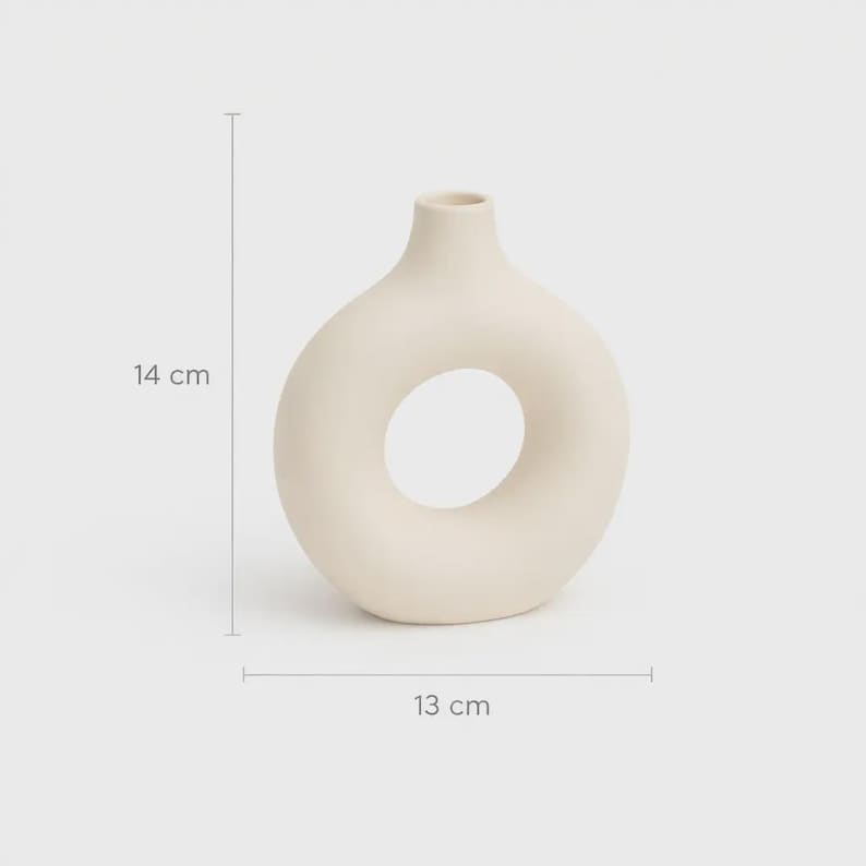 Donut Vase Keramik Design | Moderne Deko in Beige Schwarz Weiß | Skulpturale Vase Boho Stil | Geschenk für Frauen | Handmade Wohnaccessoire bild 10