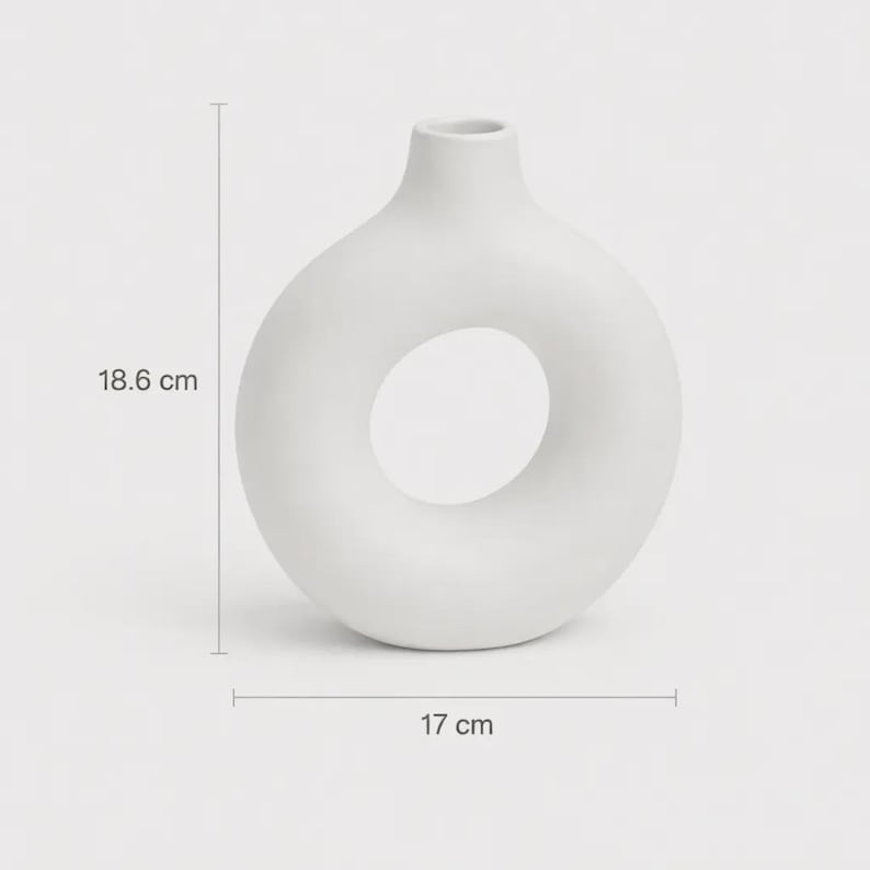Donut Vase Keramik Design | Moderne Deko in Beige Schwarz Weiß | Skulpturale Vase Boho Stil | Geschenk für Frauen | Handmade Wohnaccessoire bild 13