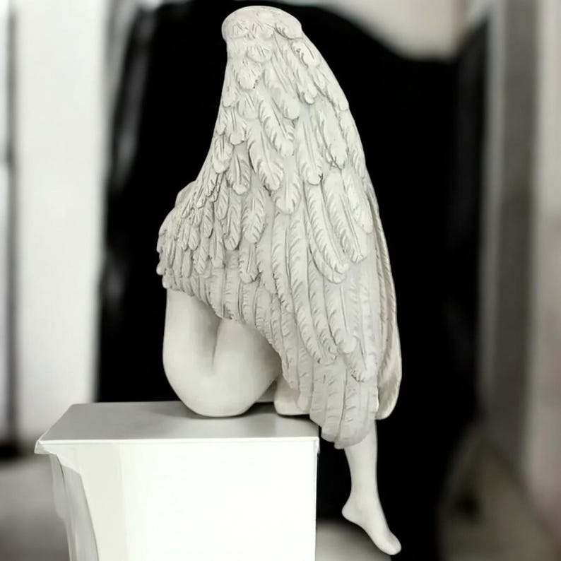 3D Sad Angel Statue | Angel Wings Hugging Legs Sculpture, Emotional ...