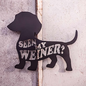 Seen My Weiner? Metal Sign - Shiny Home Co - Dachshund - Custom Metal Art - Home Wall Decor - Funny Signs - Weiner Dog