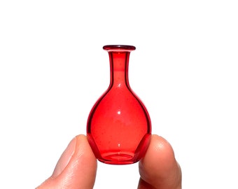 Miniature Bottle in Red,  Hand Blown Glass