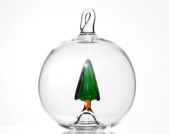 Blown Glass Christmas Ornament, Pine Tree Ball