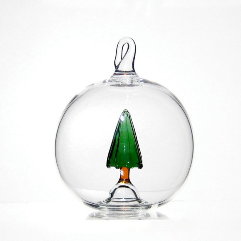 Blown Glass Christmas Ornament, Pine Tree Ball image 1