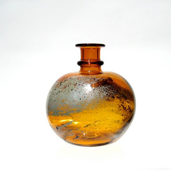 Hand Blown Glass Vase, Yellow and Silver Bud Vase