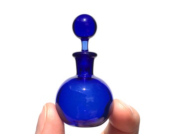 Perfume Bottle or Small Jar, Cobalt Blue Hand Blown Glass