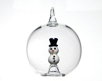 Glass Snowman Ornament, Christmas Ornament in Hand Blown Glass