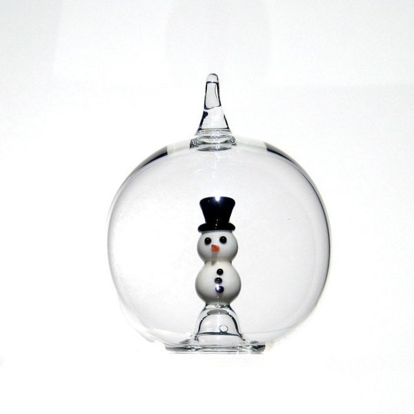 Glass Snowman Ornament, Christmas Ornament in Hand Blown Glass
