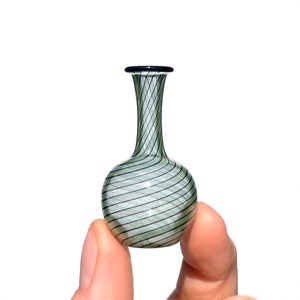 Miniature Bottle in Green Stripes, Hand Blown Glass image 1