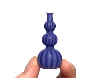 Miniature Bottle in Periwinkle Stripes, Hand Blown Glass