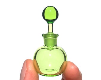 Perfume Bottle or Small Jar, Green Hand Blown Glass